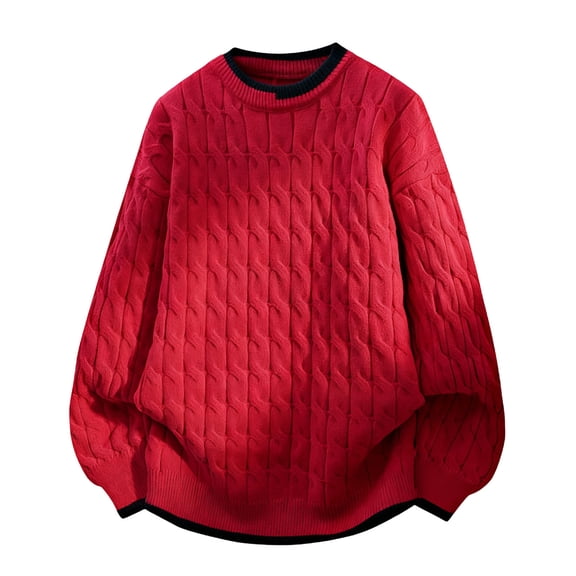 Miluxas Men's Sweaters Crewneck Basic Lightweight Wool Blend Knitted Pullover Long Sleeve Shirts for Men Red