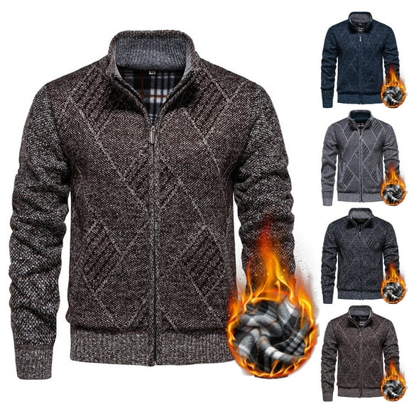 Miluxas Men's Sweaters Full Zip Slim Thick Knitted Cardigan Sweaters Jacket with Pockets Gray