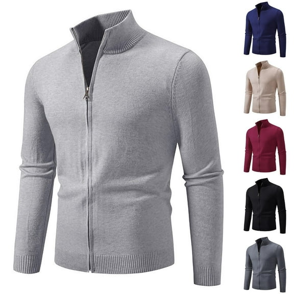 Miluxas Men's Sweaters Full Zip Slim Thick Knitted Cardigan Sweaters Jacket with Pockets Wine