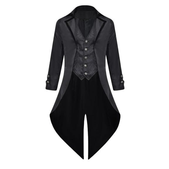 Miluxas Men's Tailcoat formal Slim Fit Suit Dinner Jacket Swallow-Tailed Coat Solid Cardigan Long Sleeve Lapel Collar Tuxedo Black 10(XL)