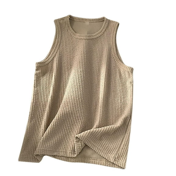 Miluxas Men's Tank Tops Summer Sleeveless T Shirt Casual Ribbed Knit Muscle Basic Tee Shirts Khaki