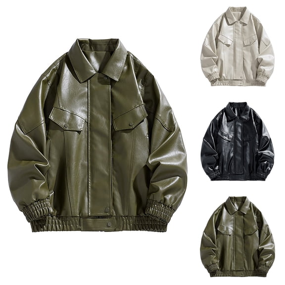 Miluxas Men's Teen Faux Leather Zip Up Bomber Jacket 90S Vintage Biker Racing Moto Jackets Streetwear Coats Black