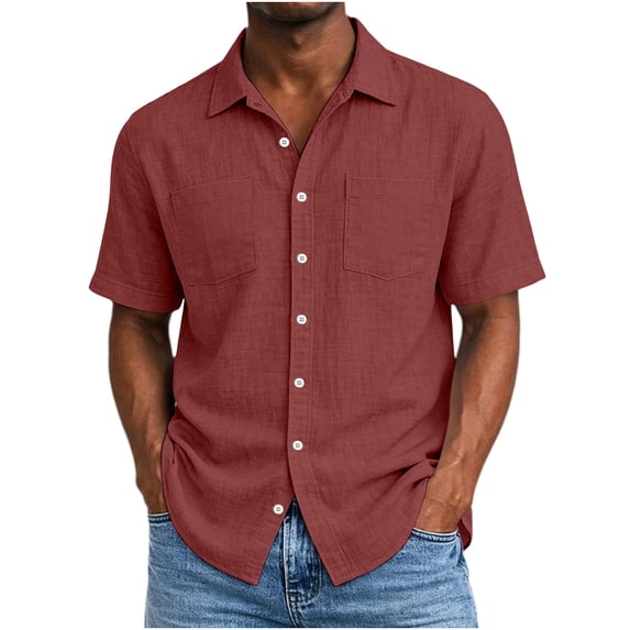 Miluxas Men's Textured Button Down Shirts Short Sleeve office Casual Shirts with Chest Pocket for Men Beach Summer Wedding Shirt Wine