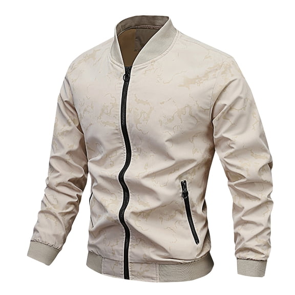 Miluxas Men's Track Jackets Lightweight Full Zip Tops Casual Slim Fit Coat Workout Running Athletic Active Jacket with Pockets Beige