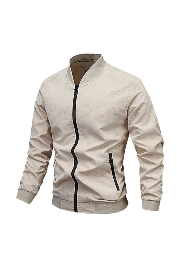 Men's Track Jackets Lightweight Full Zip Tops Casual Slim Fit Coat Workout Running Athletic Active Jacket with Pockets Beige