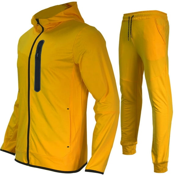 Miluxas Men's Tracksuit 2 Piece Sweatsuit Set Long Sleeve Hoodies Tracksuit Athletic Suit Sport Casual Fitness Jogging Outfits Yellow