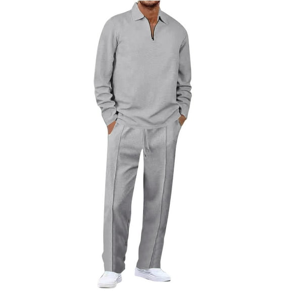 Miluxas Men's Tracksuit 2 Piece Quarter Zip Sweatsuit Sets Casual Athletic Running Jogging Suits Gray 10(XL)
