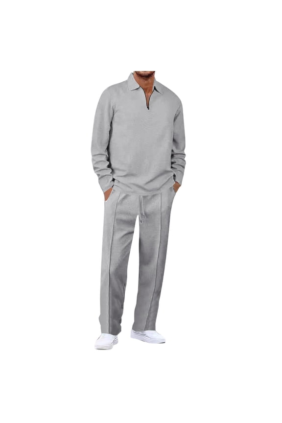 Men's Tracksuit 2 Piece Quarter Zip Sweatsuit Sets Casual Athletic Running Jogging Suits Gray 8(L)