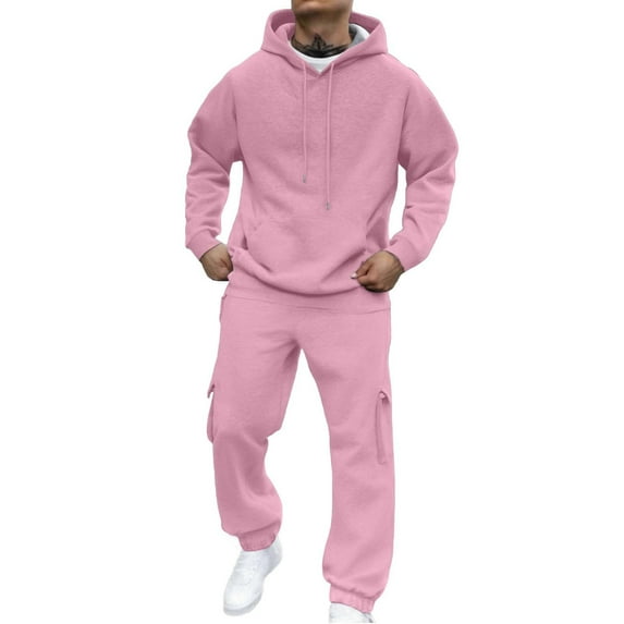 Miluxas Men's Tracksuits 2 Piece Casual Long Sleeve Sweatsuits Athletic Hoodie and Sweatpants Set Jogging Suit Pink L(L)