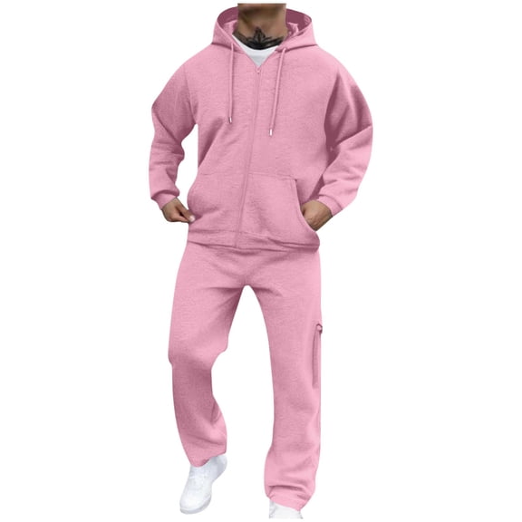 Miluxas Men's Tracksuits Sweatuits Casual Athletic Jogging Sweat Suits 2 Piece Sportswear Sets Outfits Zip Up Hoodies & Sweatpants Pink S(S)
