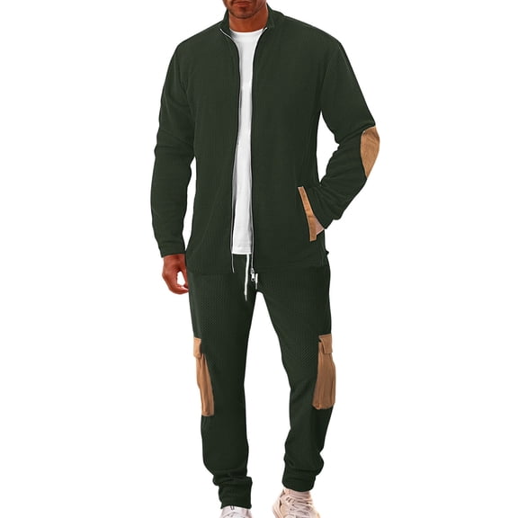 Miluxas Men's Tracksuits for Men Athletic Sweatsuits Set 2 Piece Track Suits Jogging Casual Warm Up Full Zip Running Sports Army Green