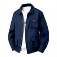 thumbnail image 1 of Miluxas Men's Turndown Collar Long Sleeve Single Breasted Casual Loose Fit Solid Cargo Shirt Jacket Navy, 1 of 3