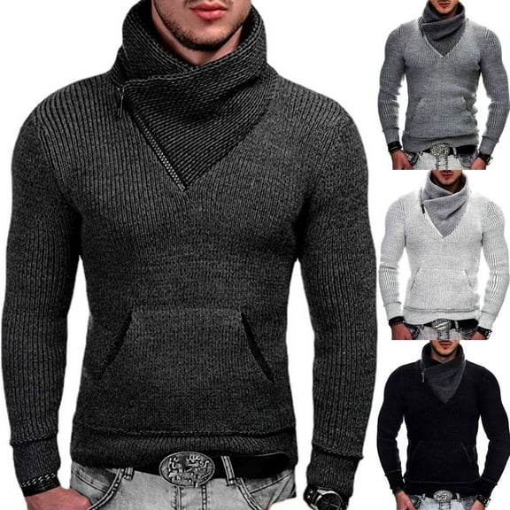 Miluxas Men's Turtleneck Sweater Shawl Collar Pullover Sweaters Regular Fit Knitted Tops White