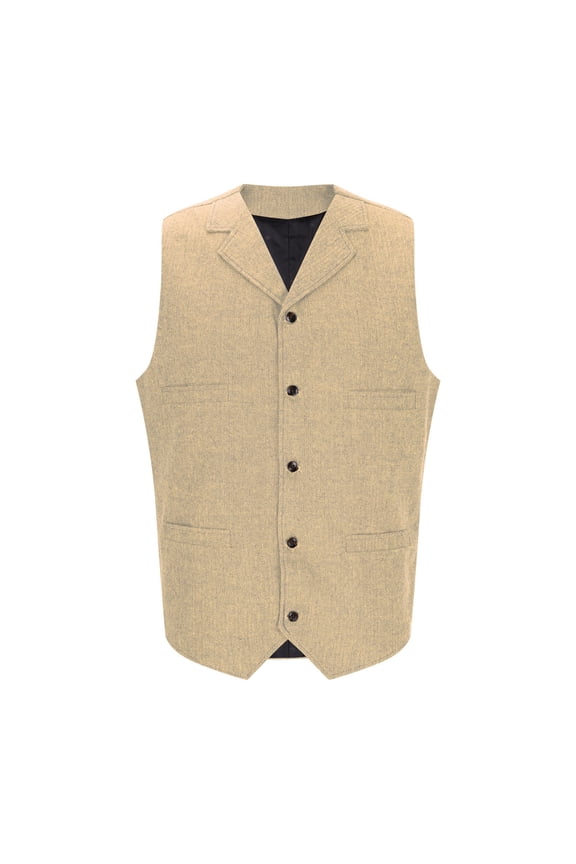 Men's Tweed Suit Vintage Vest Herringbone Wool Prom Waistcoat Groomsmen Beige