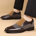 thumbnail image 1 of Miluxas Men's Two Tone Oxfords Shoes Fashion Hand Stitched Leather Dress Shoes Round-Toe Lace up Low Top Business formal Shoes Khaki 8.5(43), 1 of 9