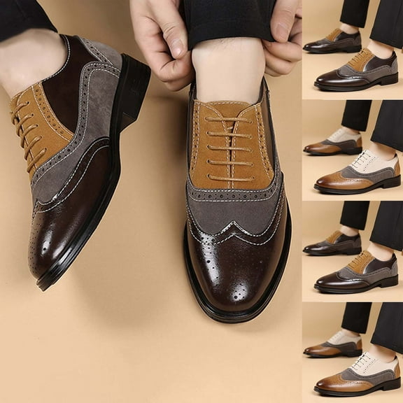 Miluxas Men's Two Tone Oxfords Shoes Fashion Hand Stitched Leather Dress Shoes Round-Toe Lace up Low Top Business formal Shoes White 11(48)