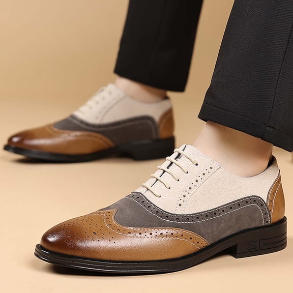 Miluxas Men's Two Tone Oxfords Shoes Fashion Hand Stitched Leather Dress Shoes Round-Toe Lace up Low Top Business formal Shoes White 9(44)