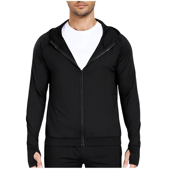 Miluxas Men's UPF 50  Light Jacket Full Zip Sun Protection Hoodie Quick Dry Athletic Long Sleeve Shirts Hiking Fishing Running Black