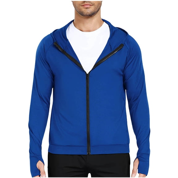 Miluxas Men's UPF 50 Light Jacket Full Zip Sun Protection Hoodie Quick Dry Athletic Long Sleeve Shirts Hiking Fishing Running Blue