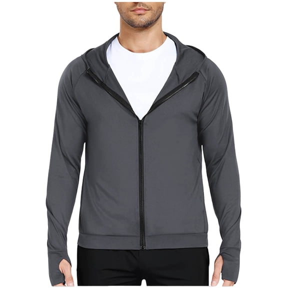 Miluxas Men's UPF 50 Light Jacket Full Zip Sun Protection Hoodie Quick Dry Athletic Long Sleeve Shirts Hiking Fishing Running Gray