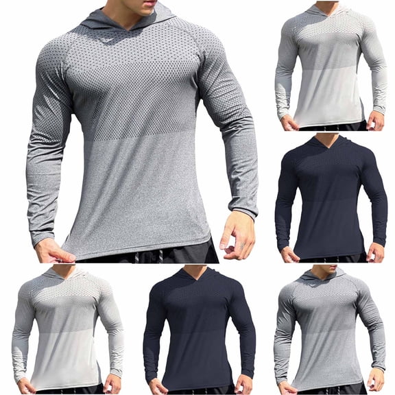 Miluxas Men's UPF 50  Sun Shirts Long Sleeve Fishing Hoodie Shirt Lightweight Athletic Swim Running Hiking Rash Guard Navy