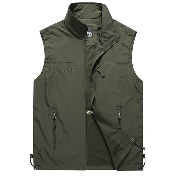 Miluxas Men's Utility Cargo Vest Pocket Front Buckle Safari Fishing Coat Jacket Army Green 18(XXXXXXL)