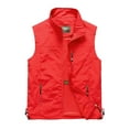 thumbnail image 1 of Miluxas Men's Utility Cargo Vest Pocket Front Buckle Safari Fishing Coat Jacket Red 8(XL), 1 of 2