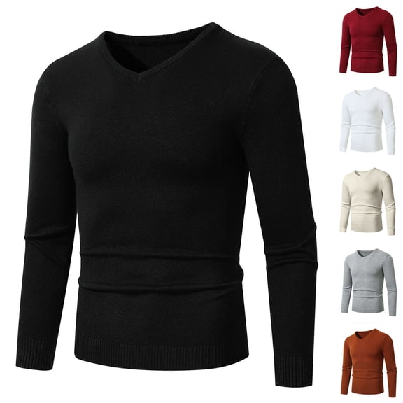 Miluxas Men's V Neck Long Sleeve Pullover Tops Workout Athletic Shirts Fall Winter Casual Stretchy Ribbed Knit Blouse White