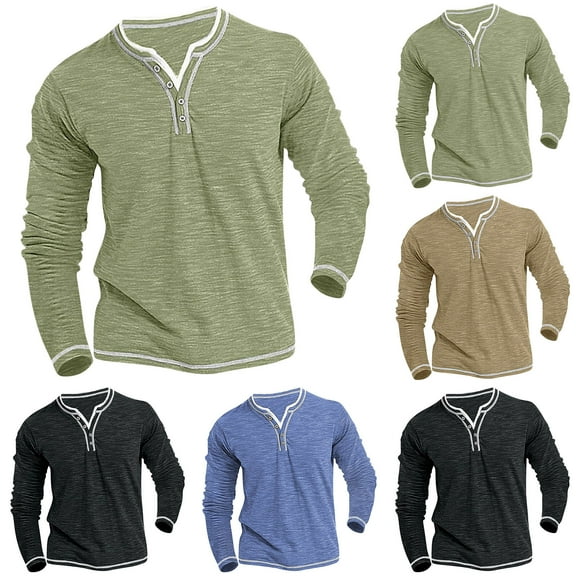 Miluxas Men's V Neck Long Sleeve Shirts Casual Henley Cotton T-Shirts Slim Fit Longline Tee Shirts Sky Blue