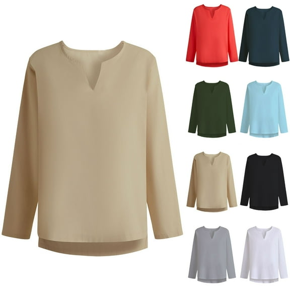 Miluxas Men's V Neck Long Sleeve Shirts Casual Henley Cotton T-Shirts Slim Fit Longline Tee Shirts White