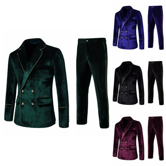 Miluxas Men's Velvet Suit Slim Fit 2 Piece Set - Double Breasted formal Tuxedo for Wedding, Prom, Party Includes Jacket & Pant Wine
