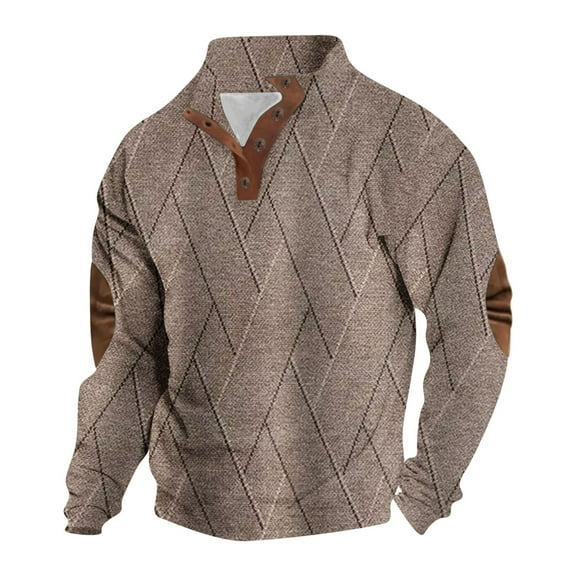 Miluxas Men's Vintage Knit Print Zip-Up Sweatshirt Life Clothing Men Long Sleeve Button Turtleneck Polo Shirts Black