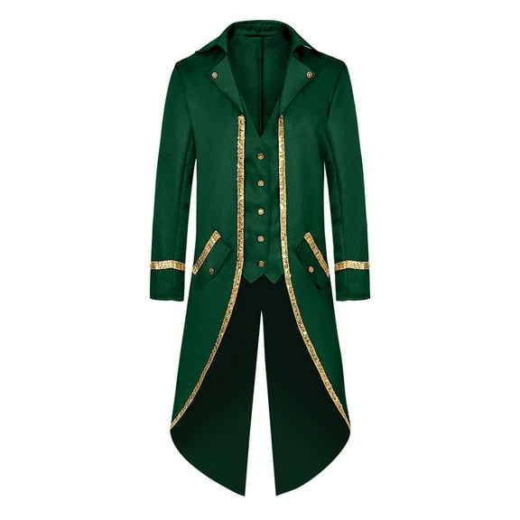Miluxas Men's Vintage Tailcoat Jacket Uniform Costume with Pocket Retro Tuxedo Swallowtail Green XXL(XXL)