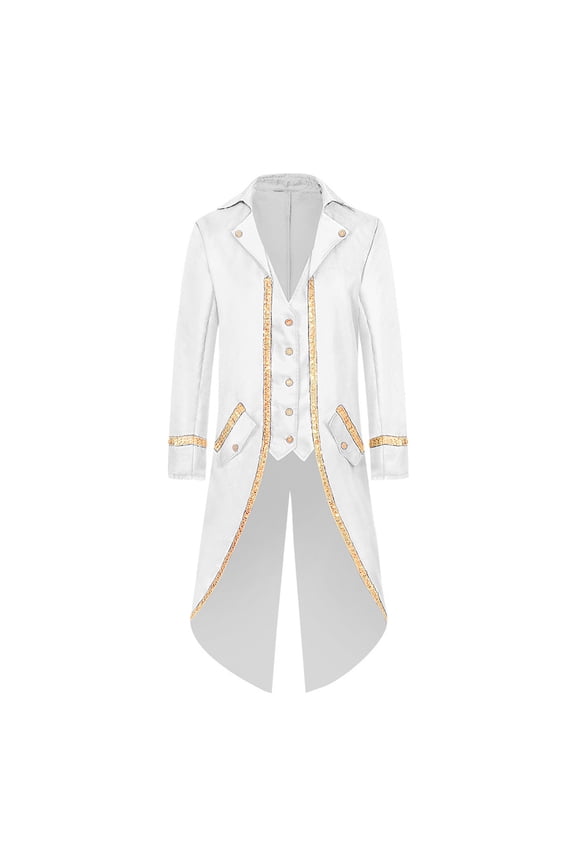 Men's Vintage Tailcoat Jacket Uniform Costume with Pocket Retro Tuxedo Swallowtail White XXXL(XXXL)