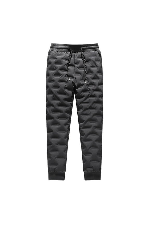 Men's Warm Down Pants Packable Winter Snow Puffer Pant Thickened Fleeced Lined Quilted Ski Insulation Pants Trousers Black