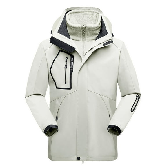 Miluxas Men's Waterproof 3-in-1 Waterproof Ski Snow Jacket Windproof Hooded with Inner Warm Fleece Coat Rain Jacket White