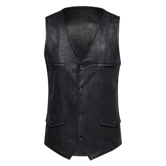 Miluxas Men's Western Cowboy Suit Vest Slim Fit Faux Suede Leather Dress Vests Waistcoat for Wedding Black