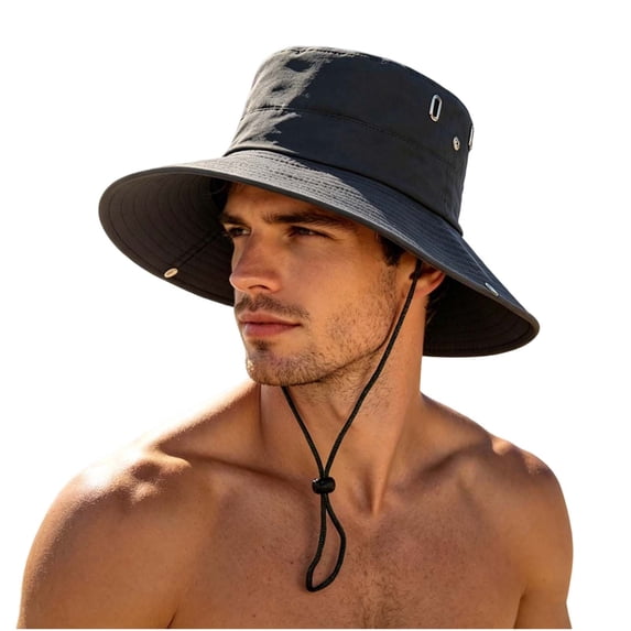 Miluxas Men's Wide Brim Sun Hat - UPF 50+ Protection, Quick-Dry Boonie Cap with Chin Strap for Fishing, Hiking, Camping and Beach Days