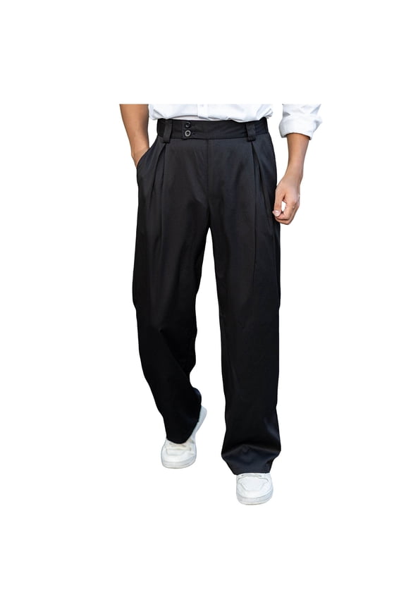 Men's Wide Leg Baggy Pants Zipper Fly Pleated Dress Pants Casual Business Suit Trousers with Pockets Slacks for Men Black