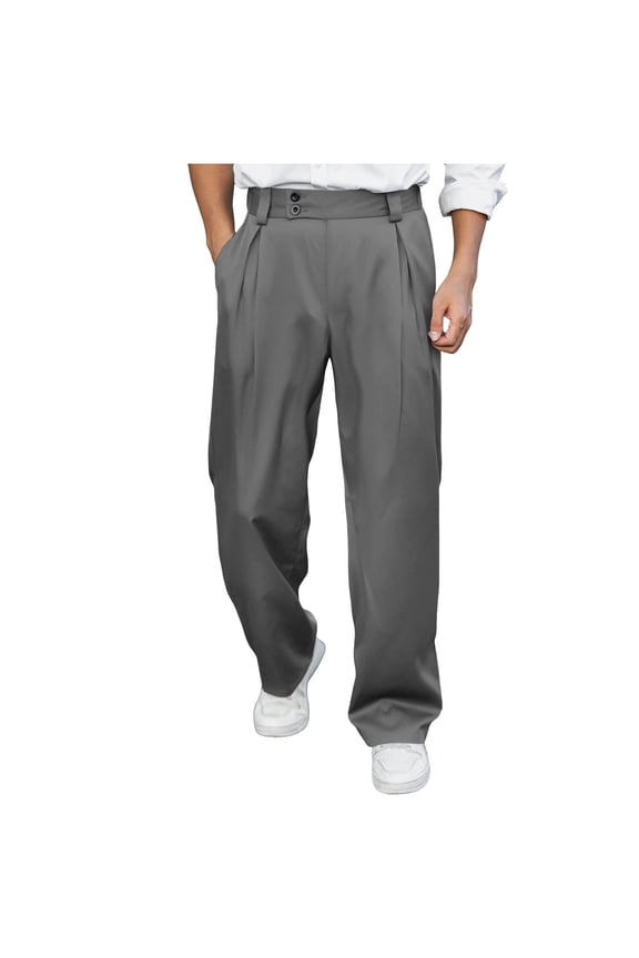 Men's Wide Leg Baggy Pants Zipper Fly Pleated Dress Pants Casual Business Suit Trousers with Pockets Slacks for Men Dark Gray