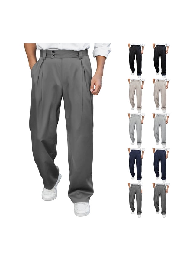 Men's Wide Leg Baggy Pants Zipper Fly Pleated Dress Pants Casual Business Suit Trousers with Pockets Slacks for Men Navy