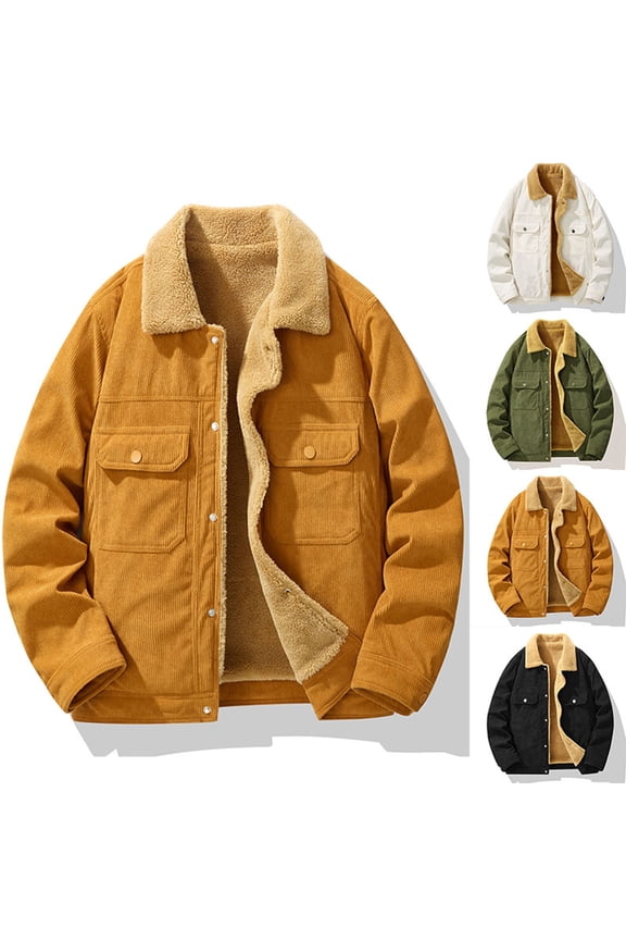 Men's Winter Jacket Thick Thermal Cotton Warm Fleece Lined Coat Trucker Lapel Work Cargo Jackets for Men