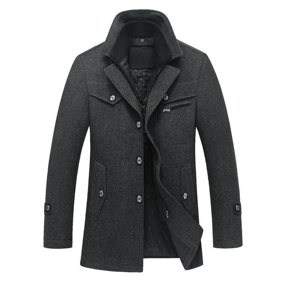 Miluxas Men's Winter Long Coat Wool Blend Single Breasted Overcoat with Removable Hood Dark Gray