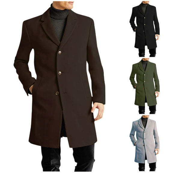 Miluxas Men's Winter Trench Coat Wool Blend Pea Coat Slim Fit Single Breasted Topcoat Business Down Jacket Gray