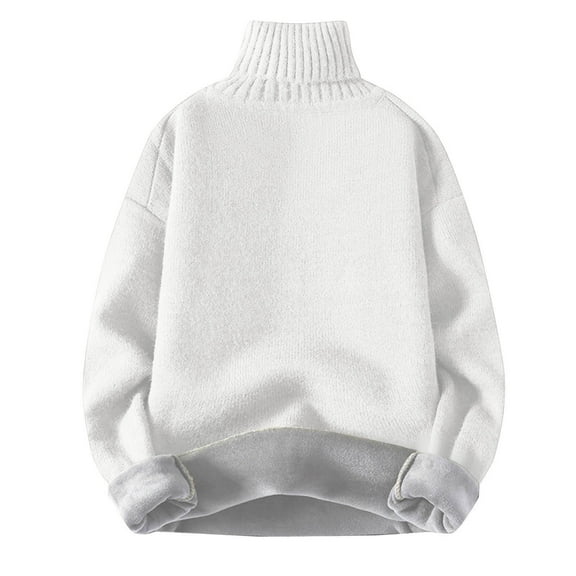 Miluxas Men's Winter Turtleneck Sweater Casual Long Sleeve Thickened Lazy Inner Knitting Pullover Sweater White