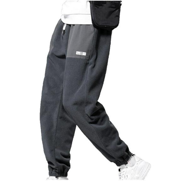 Miluxas Men's Winter Velvet Fleece Joggers Sherpa Lined Sweatpants Warm Workout Active Track Pants Plus Size Gray