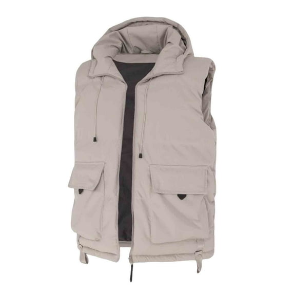 Miluxas Men's Winter Vest Hooded Sleeveless Vest Casual Warm Zip Up Jacket Outerwear Beige XXXL(XXXL)