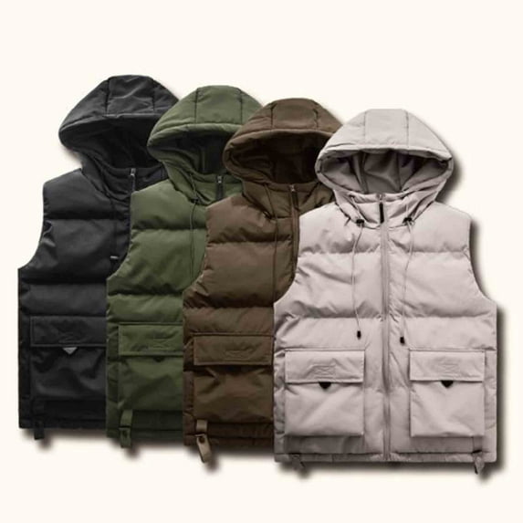 Miluxas Men's Winter Vest Hooded Sleeveless Vest Casual Warm Zip Up Jacket Outerwear Coffee XL(XL)