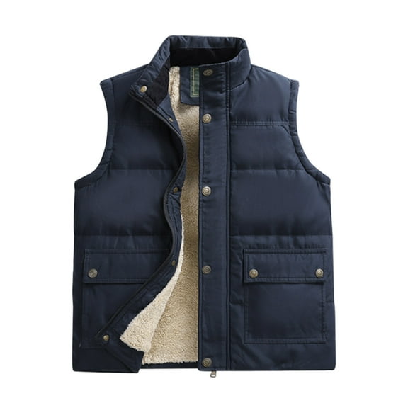 Miluxas Men's Winter Warm Outdoor Padded Puffer Vest Thick Fleece Lined Sleeveless Jacket Dark Blue