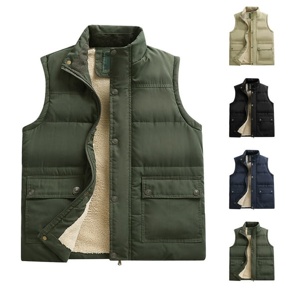 Miluxas Men's Winter Warm Outdoor Padded Puffer Vest Thick Fleece Lined Sleeveless Jacket Khaki